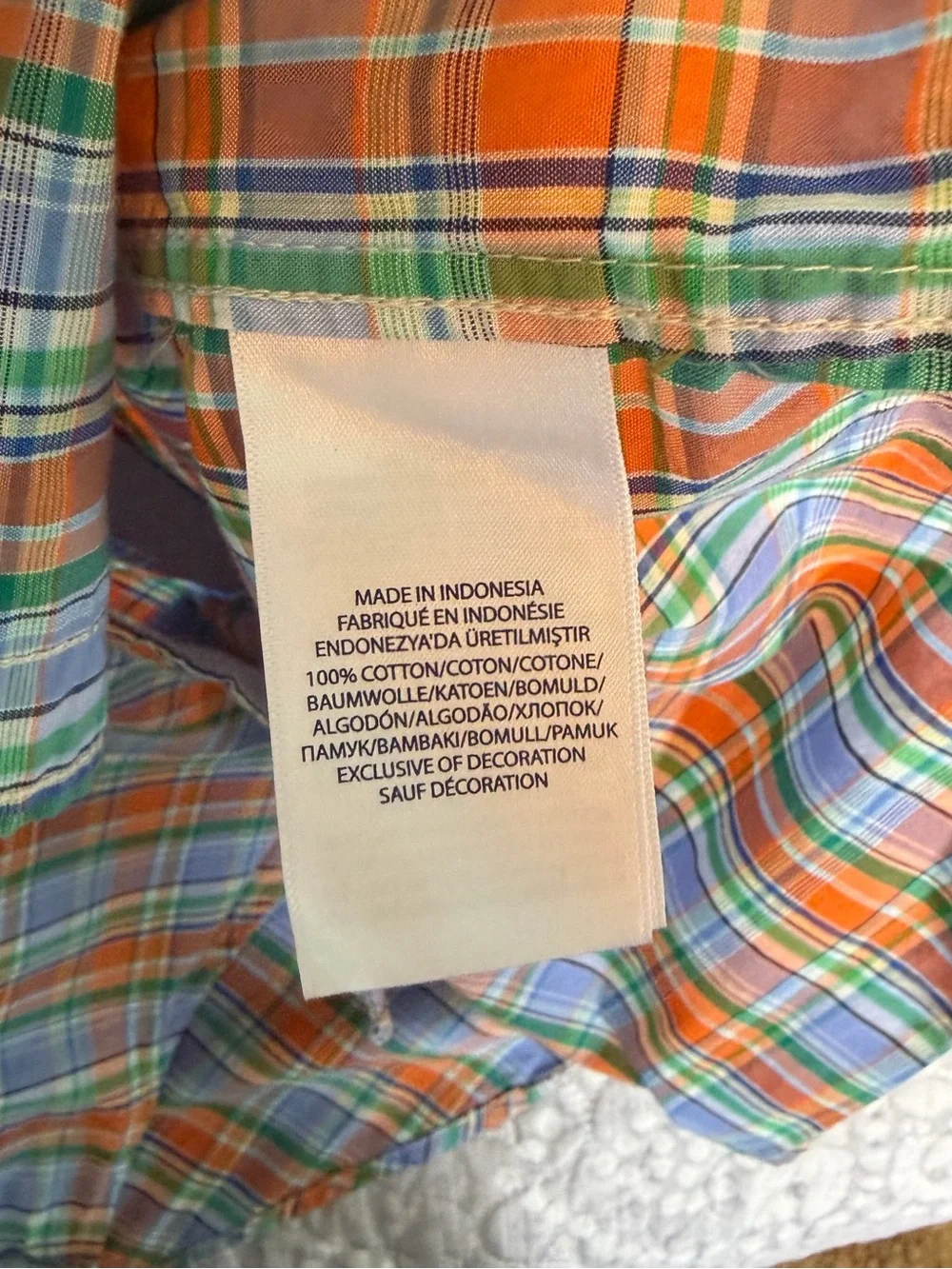 Ralph Lauren Boys Orange, Blue & Green Plaid Button-Down Shirt. Size medium.